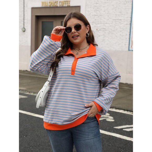 Plus Size Sweatshirts Cotton Blend Long Sleeve Casual Pullover Top - Picture 2 of 5